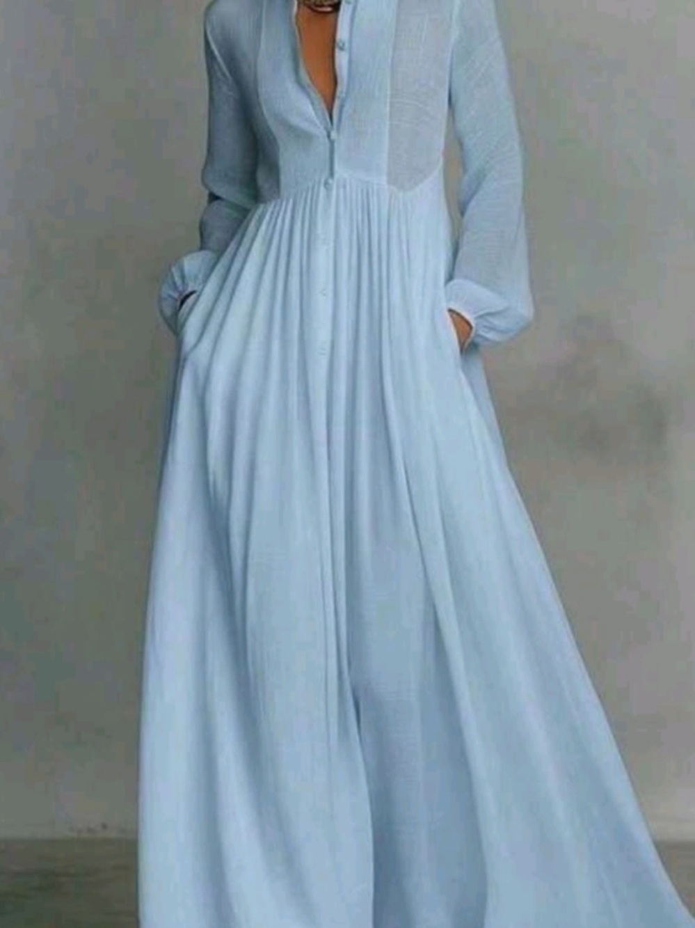 Modesees Blue Linen Maxi Dress XS